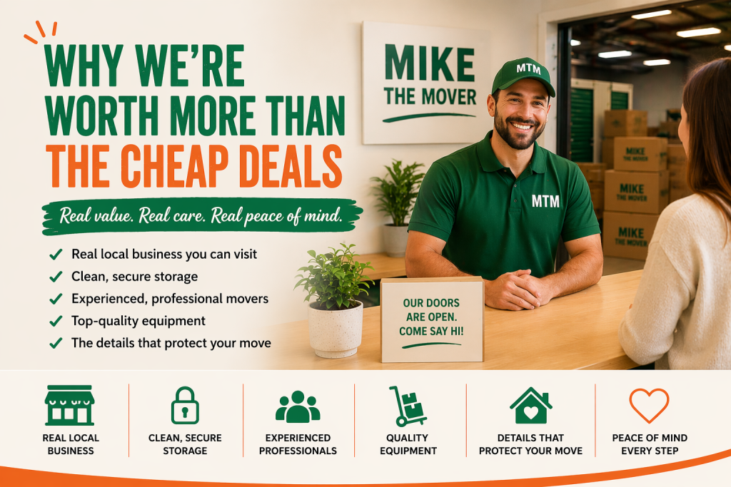 Friendly Mike the Mover team member welcoming a customer at their Guelph office